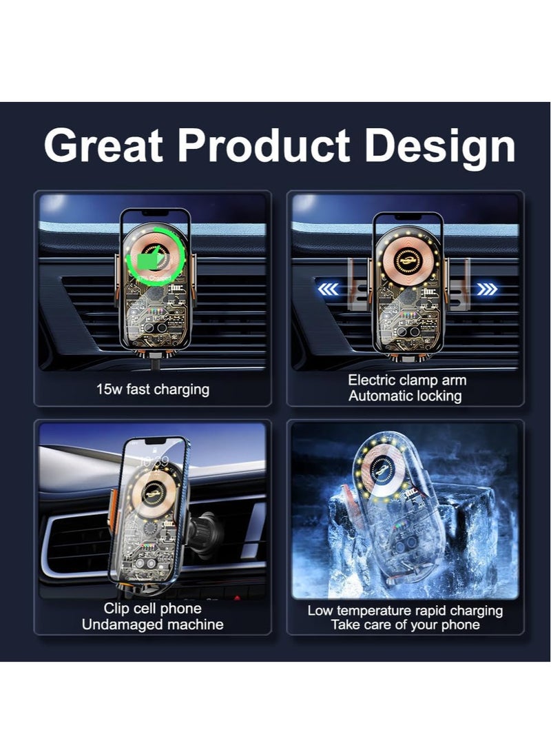 هوديوس حامل هاتف السيارة مع شاحن لاسلكي بقوة 15 واط مع تثبيت تلقائي وتثبيت في فتحة التهوية متوافق مع جميع الهواتف من 4.7 إلى 7.2 بوصة - Image 4